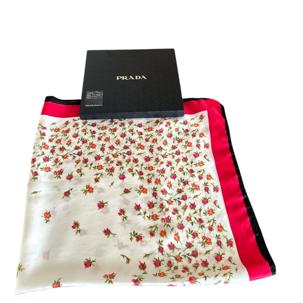 Prada Red,White, Black and PinkFloral Silk Scarf